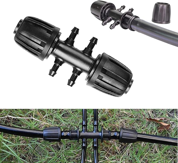 10PCS Barbed Tee 1/2 inch to 1/4 inch Irrigation Tube Anti-Drop Drip Irrigation Parts (13mm ID/4mm ID),Drip Irrigation System Fits 16 mm Drip Tape Tubing,4mm ID 7mm OD Hose Connector, 6-Way Adapte