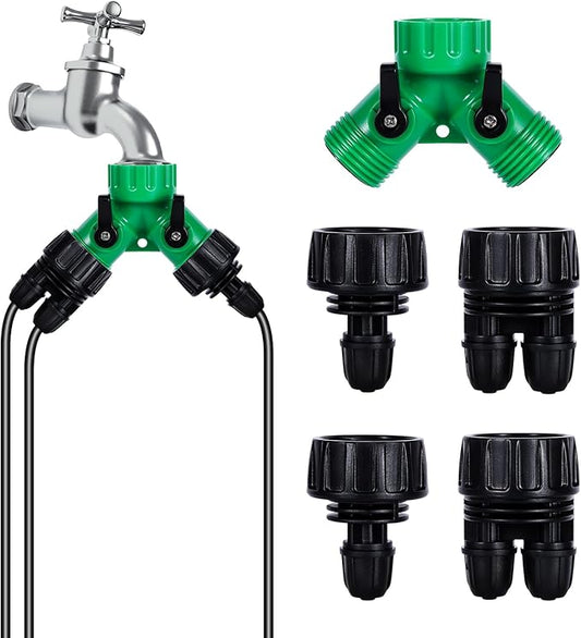 5 Pcs Hose Adapter Kit, Y Water Splitter 1-Way/2-Way Convert 3/4 Inch Female GHT to 1/4 Inch Irrigation Tubing Connectors, Garden Faucet Connectors for Irrigation Misting System
