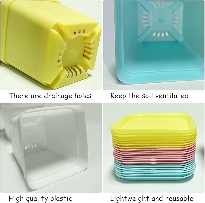 56PCS 3inch Plastic Nursery Pots,Square Plants Seedling Pots,Multicolor Small Transplanting Flower Pots for Indoor Outdoor,Succulents,Office Home Garden and Balcony Decor(8 Colors)