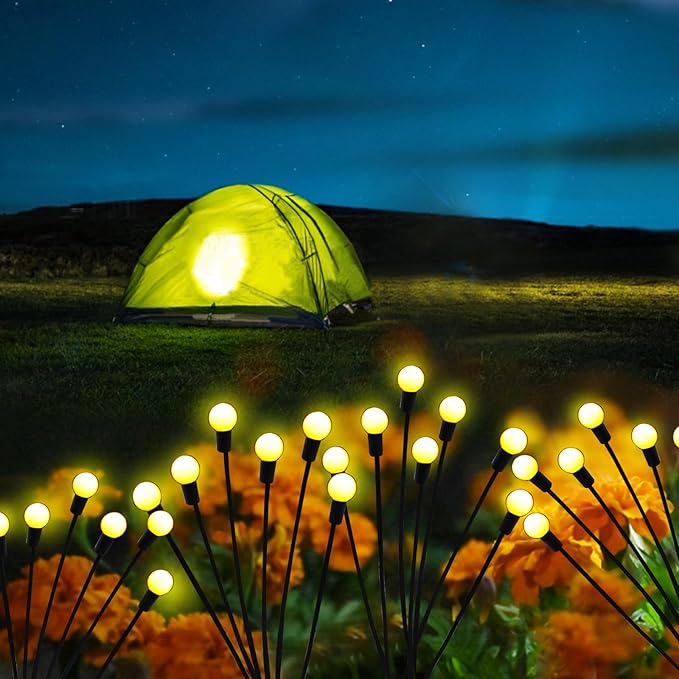 Solar Garden Lights Outdoor, 6 Pack 60 LED Solar Firefly Lights Waterproof, Sway by Wind, Solar Swaying Light for Yard Patio Backyard Garden Planter Flower Bed Pathway Outdoor Decoration (Warm White)