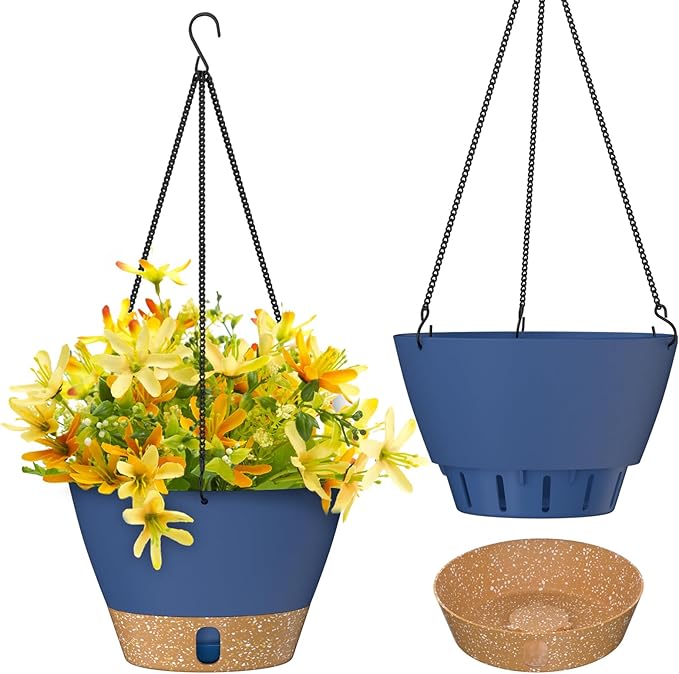 ZMTECH Hanging Planters for Indoor Plants Set of 2 Self Watering Hanging Pots Hanging Baskets Hanging Flower Pots for Outdoor Hanging Plants(10 Inch, Blue)