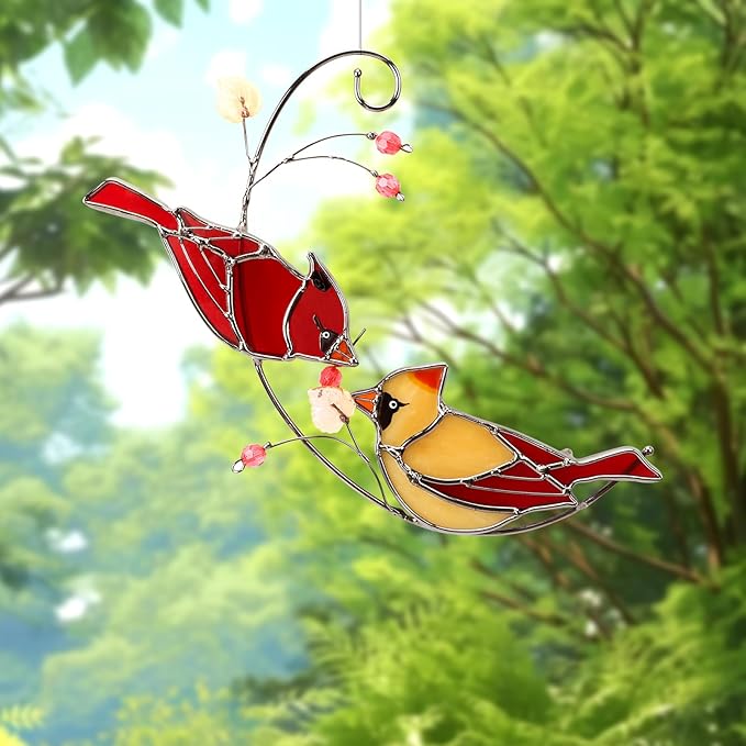 Cardinal Suncatcher Stained Glass for Window Hangings, Red Birds Suncatchers for Windows, Cardinal Sun Catcher Gifts for Women,Best Gift for Christmas,Memorial Gifts for Loss of Loved One