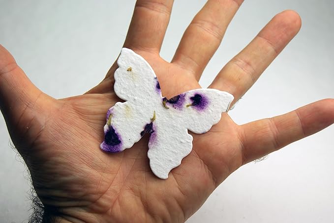 Of The Earth Handmade Paper - Wildflower Seed Paper Butterfly Shape - Large 3" - Set of 24 (58s Purple & Fern)