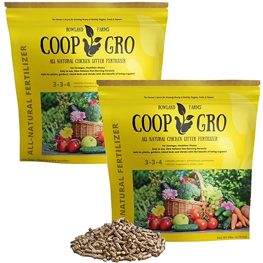 Coop Gro Organic Chicken Manure Fertilizer 6 lb. Bag. All-Natural Plant Food for Vegetable Gardens, Flower Beds, Indoor Plants & Shrubs. Pelleted Fruit Tree Fertilizer (2 Pack)