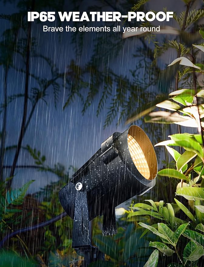 LemonBest 12W Landscape Lighting LED Outdoor Spotlight 120V AC Waterproof Landscape Lights Warm White Spot Lights for Yard Garden Decorative Lawn Lamp Flag Light with Spiked Stake, 4 Packs