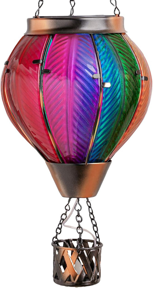 pearlstar Hot Air Balloon Solar Lantern with Flickering Flame Light Outdoor Solar Hanging Lights Waterproof for Garden Yard Farmhouse Patio Pathway Outside Decoration,Glass, Multicolor