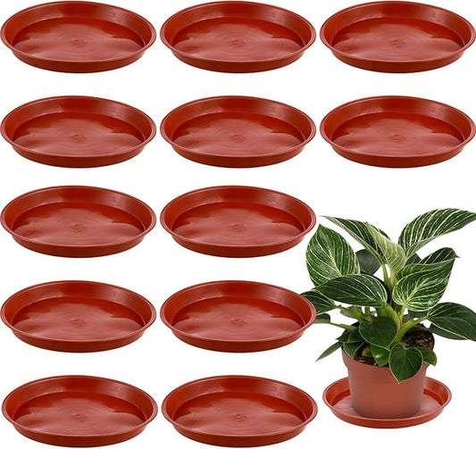 12 Pack Bottom 6 Inch Plant Saucers for Indoors Outdoors Plastic Plant Water Catcher Trays No Holes Round Flower Pot Drip Trays, Heavy Duty Plant Pot Saucers Water Drainage Trays, Terracotta