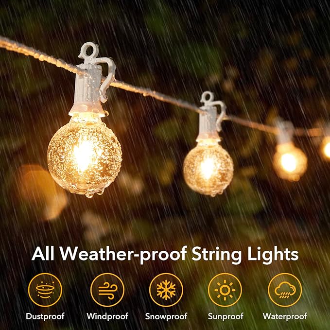 Outdoor String Lights - 50 Ft Waterproof Connectable Commercial LED Patio Lights with 25 G40 Globe Bulbs, All Weatherproof Hanging Globe Lights for Outside Backyard Porch Party Decoration