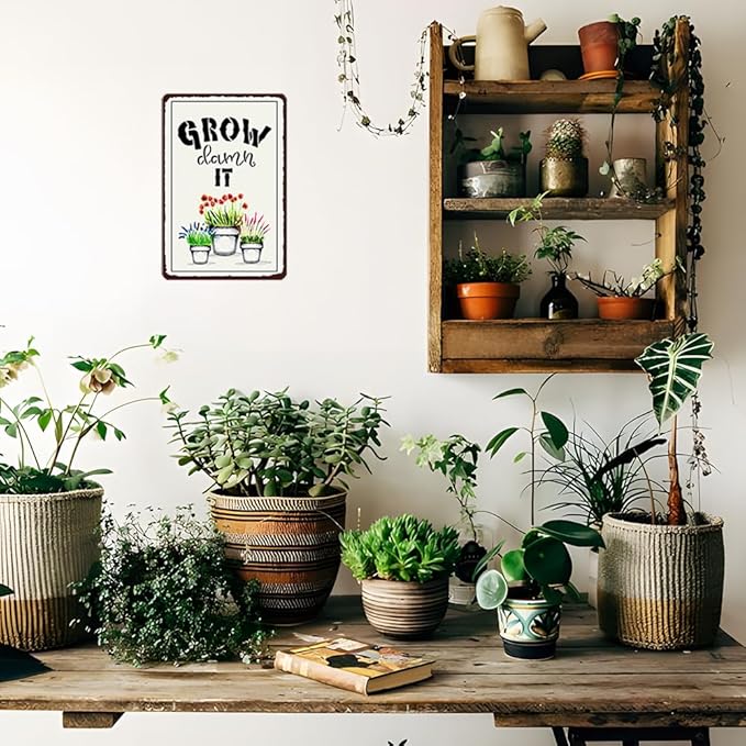 Artlunar Funny Garden Plant Flower Sign Outside Yard Art Decor - Grow Damn It, 12" x 8" (993)