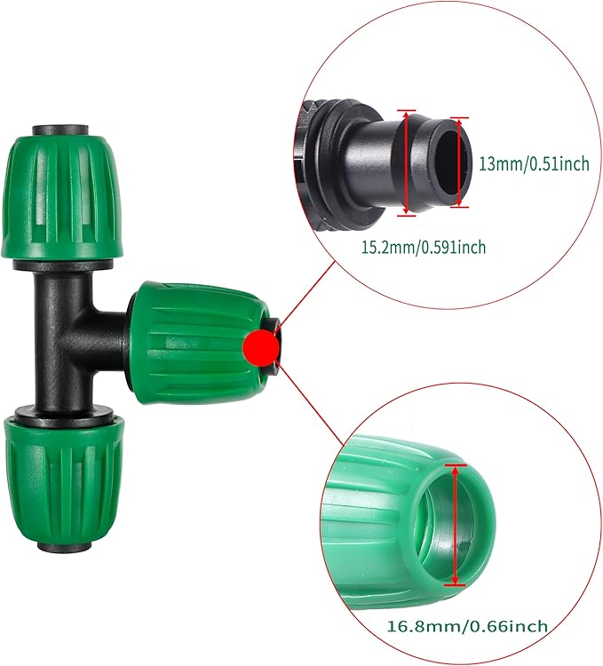 19 Pcs Pond Irrigation 1/2 inch Vinyl Tubing Fittings Kit, For (1/2" ID x0.6-0.63" OD) 16mm Drip Tubing - 6 Tees, 6 Couplings, 4 Ends, 2 Elbows, 1 Switch Valves- Barbed Locked Nuts Connectors