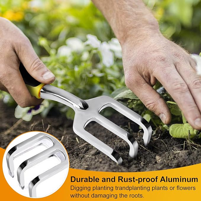 Garden Tools Set, 5 Pcs Gardening Tools with Non-Slip Rubber Grip, Including Transplanting Spade, Trowel, Cultivator, Pruner and Gardening Gloves, Ideal Garden Kit Gifts for Parents and Kids