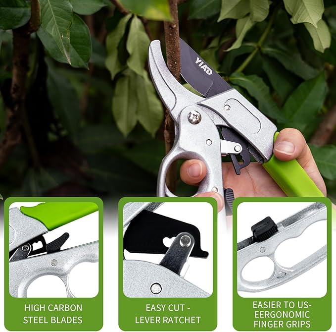 Heavy Duty Pruning Shears, Ratchet Gardening Scissors with Gardening Gloves for Gardening Handheld Garden Shears Ratcheting Mechanism Gardening Shears for Arthritis & Weak Hands