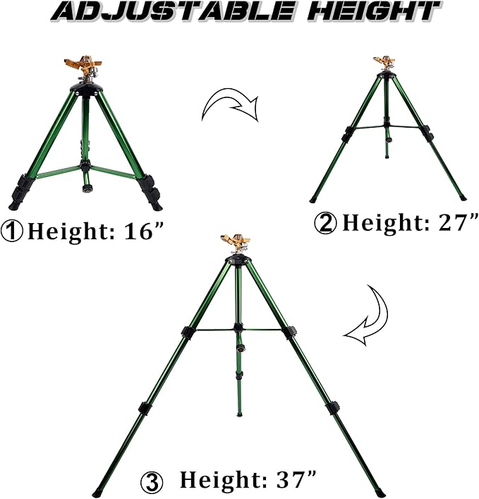 Biswing Impact Sprinkler Head on Tripod Base, Heavy Duty Lawn Sprinkler, 360 Degree Large Area Irrigation, Brass Sprinkler Nozzle & Solid Alloy Metal Extension Legs Flip Locks, 2 Pack