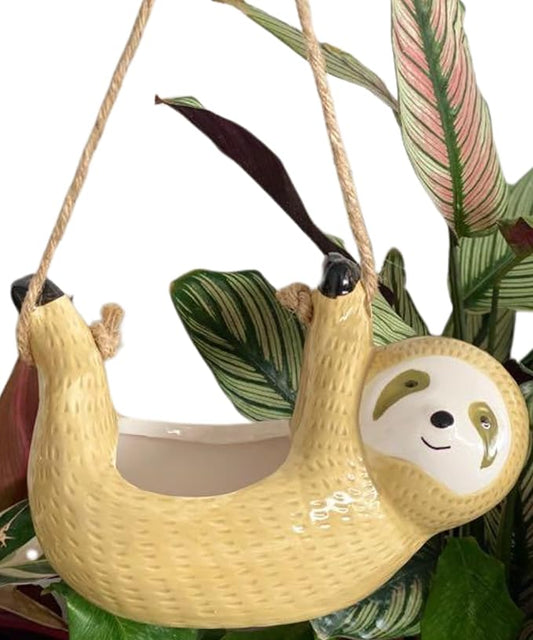 Gardening Gifts for Women, Sloth Gifts, Plant Gifts for Plant Lover Gardener Lady Mom, Cute Garden Gifts, Friend Birthday Gift, Ceramic Sloth Hanging Planter Pot for Indoor Plants Succulent Cactus