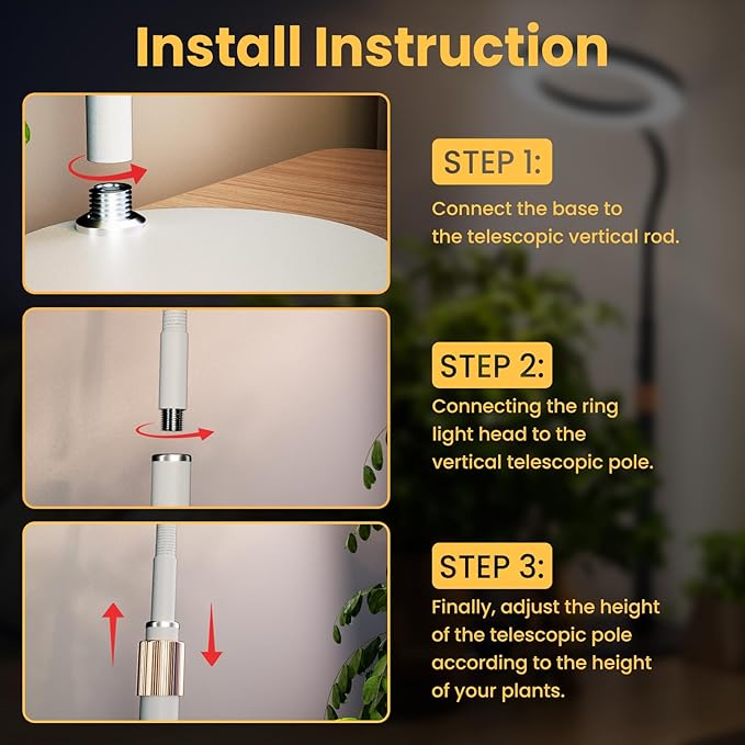 bseah Grow Light, LED Plant Light for Indoor Plants Growing, Full Spectrum Desk Grow Lamp with Pedestal, Automatic Timer for 3H/9H/12H, 10 Dimmable Levels (White)
