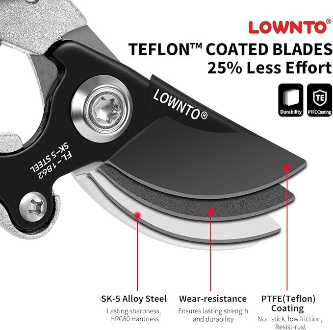 Pruning Shears for Gardening 5/8" Tree and Branch Garden Clippers - Plant Cutter Scissors with PTFE Resist-rust, Non-stick Coating Steel Blades, Heavy Duty Bypass Hand Pruners