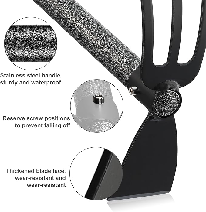 Cultivator Hoe Garden Tool, 45 inch Stainless Steel Long Handle Heavy Duty Gardening Tools，Extended Reach Double Hoes Suitable for Digging Loosening