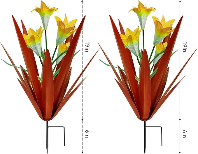 Homight Metal Agave Plant Outdoor Decoration Outdoor Garden Decoration Lily Mexican Yard Art Plant Garden Agave Lily Decorative Garden Gift… (2 Big Yellow Lilies)