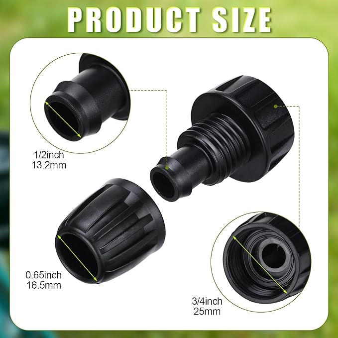 15 Pack 1/2 Inch Drip Irrigation Tubing Faucet Adapter, 3/4" to 1/2" Garden Hose Connector Drip Irrigation Fittings Plastic 3/4 Inch Faucet Adapter for Outdoor Garden Irrigation System