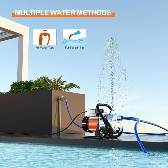 1.6 HP Portable Water Transfer Pump 1800 GPH Shallow Well Pump Garden Booster Sprinkler Pumps for Irrigation Lawn Farm Water Removal with Adapters, Orange