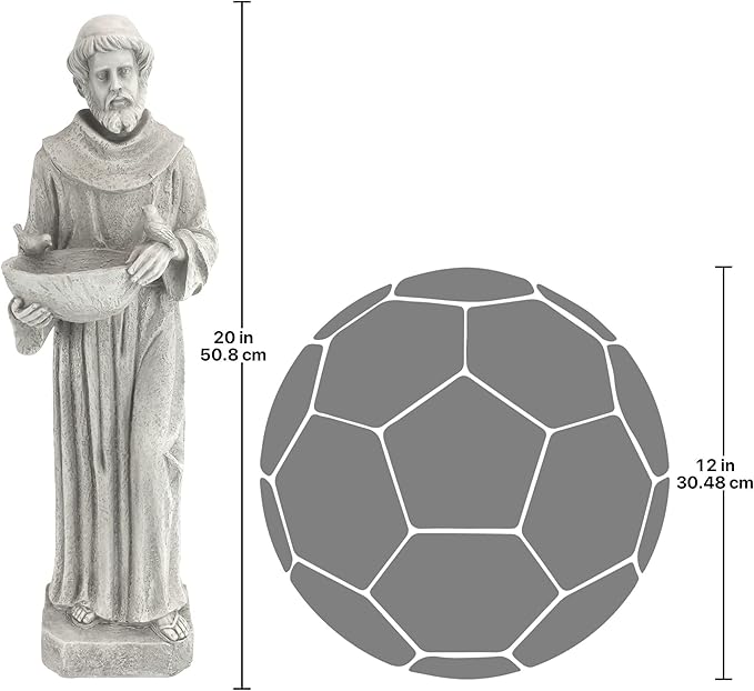 Design Toscano Nature's Nurturer Francis Assisi Religious Garden Decor Statue Bird Bath Feeder, Small, 20 inch, Cast Stone Resin, Antique Stone Finish