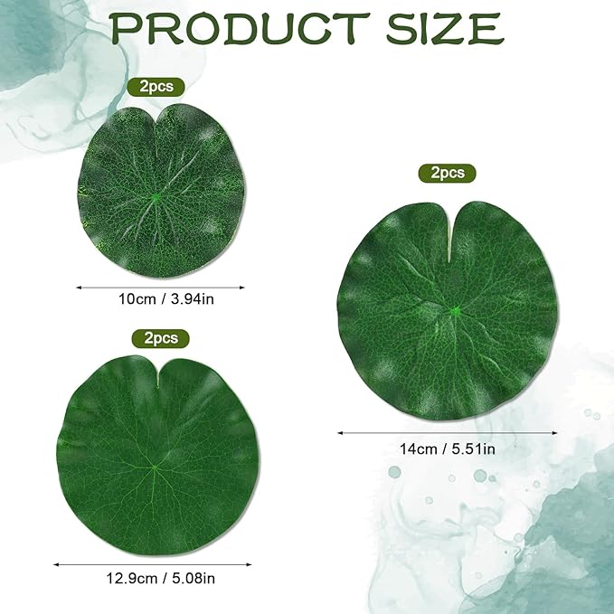 6Pcs Fake Lily Pads, 3 Sizes Floating Lily Pads for Ponds, Artificial Lily Pads Decorations, Realistic Pond Plants Decor for Pool Patio Aquarium Fountain