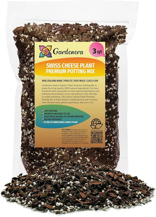 Monstera Swiss Cheese Plant Potting Mix - Monstera Deliciosa Blend for Optimal Nutrients, Aeration, and Drainage - 3 Quart