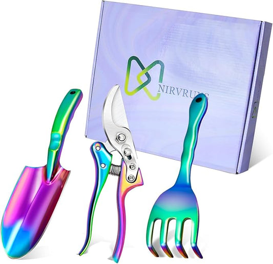 Rainbow Gardening Tool Set, Trowel, Pruning Shears, and Hand Fork (3-Pack)