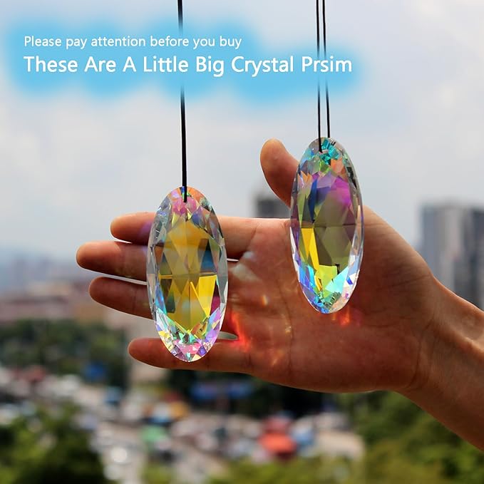 2PCS Simple Geometry Crystal Sun Catcher Prisms, STINO Hanging Suncatchers with Glass Prism, Rainbow Maker for Windows, Balcony, Kitchen, Garden Decoration (1, Oval Eye 2Pcs)