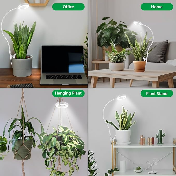 Grow Lights for Indoor Plants, LED Full Spectrum Plant Light for Indoor Plants, Halo Plant Growing Lamp with Clip, 3 Light Modes, 6/12/16H Timer, 5 Level Dimmable Indoor Grow Lights