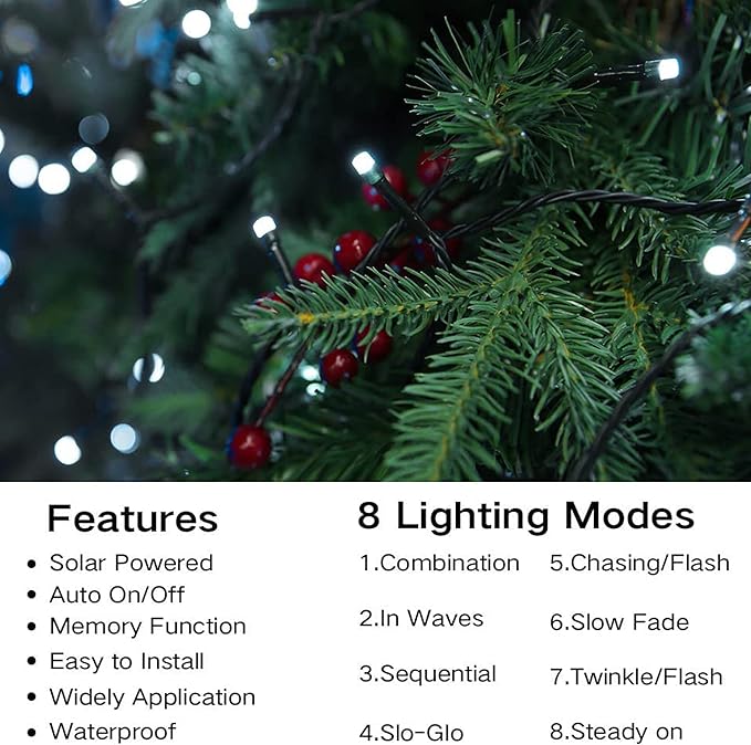 Joomer Solar Christmas Lights, 2 Pack Total 144 FT 400 LED 8 Modes Waterproof Solar Christmas Lights Outdoor for Christmas Decorations (White)