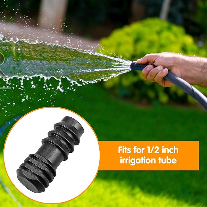 Drip Irrigation Fittings for 1/2 inch Irrigation Tubing(0.60"-0.63" OD), 15 Pieces End Plug Barbed Connectors, End Caps Plastic Plug Nuts for 1/2" Drip Irrigation Hose (13mm ID)