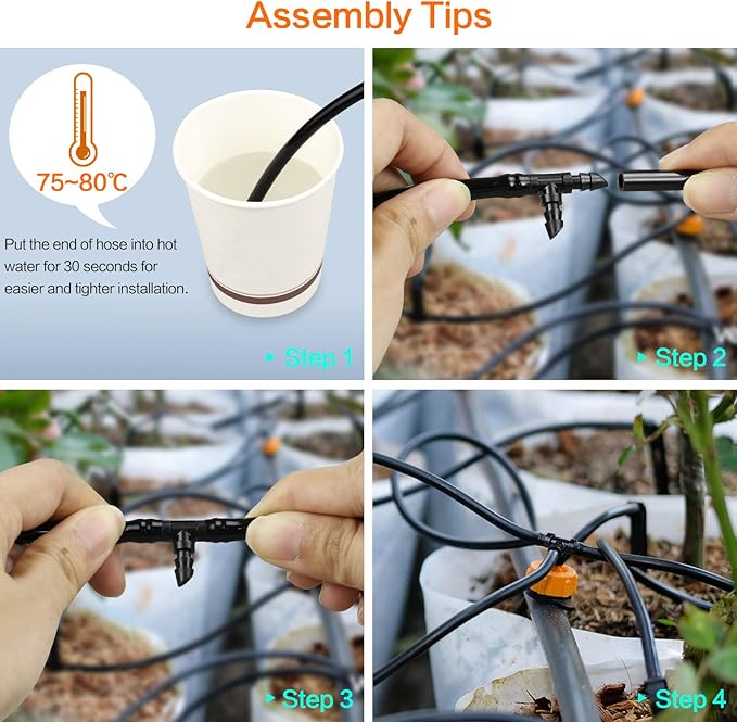 Drip Irrigation Fittings Kit for 1/4" Tubing, 130 Pieces Drip Line Connectors for Drip Systems - 60 Couplings, 40 Tees, 20 Elbows, 10 End Plugs - Drip Irrigation Parts for 1/4 Inch Drip Hose