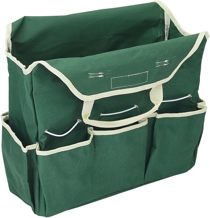 HARFINGTON Garden Tool Bag 14.6" x 5.5" x 16.5" Large Oxford Waterproof with Pockets Garden Tote Bag Gardening Plant Tool Organizer Storage Carrier Store for Outdoor Women Men, Dark Green