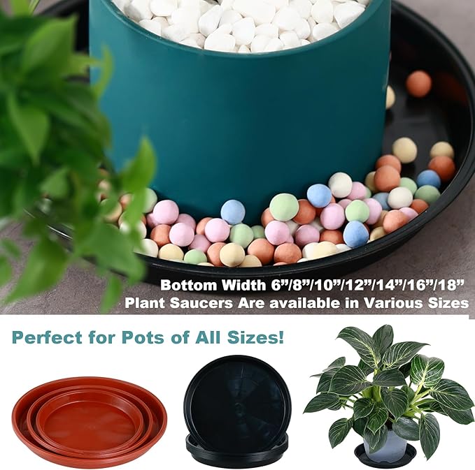 8 Pack Bottom 10 Inch Plant Saucers for Indoors Outdoors Plastic Plant Water Catcher Trays No Holes Round Flower Pot Drip Trays for Pots Base Heavy Duty Plant Pot Saucers Water Drainage Trays, Black