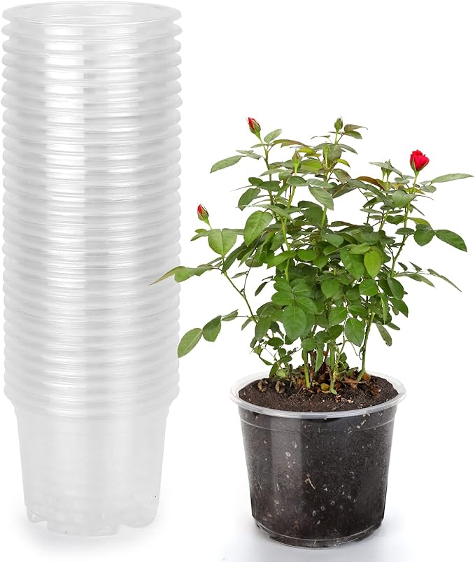 6/5/3.5 Inch Clear Nursery Pots with Drainage Holes, 30 Pack Nursery Pots Variety Pack, Durable Transparent Plastic Pots for Plants, Seed Starter Pots, Garden Flower Orchid Pots (6 Inch)