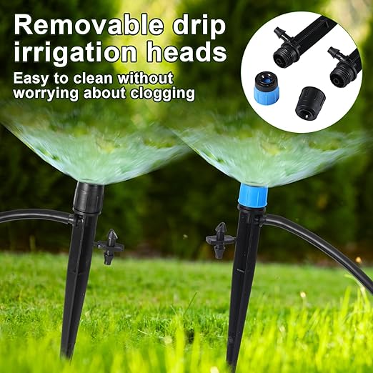 80 Pcs Drip Irrigation Emitters with Adjustable 360 Degree Water Flow Drippers for 1/4 Drip Tubing Sprayer on 5.5 Arrow Stake for Garden Irrigation System(Blue, Black,Double Barbed)