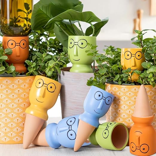 8 Pack Terracotta Watering Spikes, Vacation Self-Watering Planters Devices - Continuous Moisture with Slow Release Watering System - Perfect for Indoor Outdoor Plants (Big head-2pc)