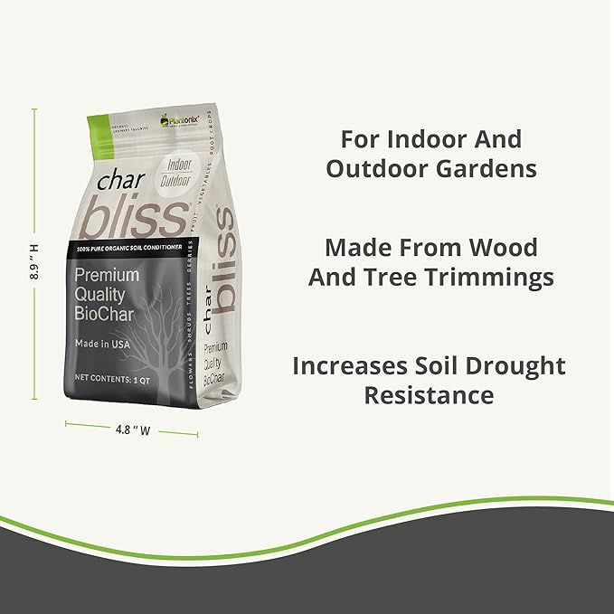 Char Bliss (1 Qt) - Organic Biochar for Plants - OMRI-Listed Biochar Soil Amendment Organic - Bio Char for Plants - Horticultural Charcoal for Plants, Potting Soil, Garden Soil, & Potting Mixes