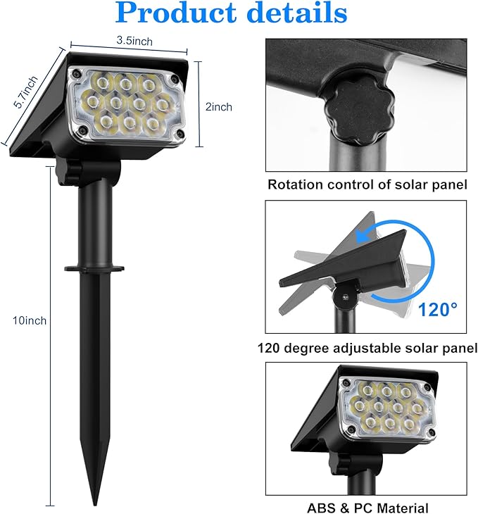Solar Spot Lights Outdoor Color Changing, IP65 Waterproof RGB Lights, Auto On/Off Solar Landscape Spotlights with 10 LEDs for Garden Pathway Yard Holiday Decoration, 4 Pack