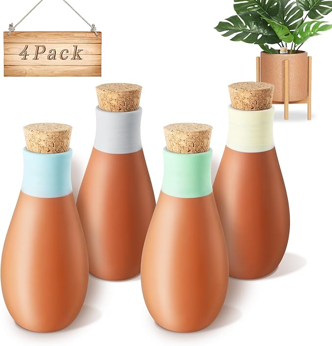 4Pcs Ollas Terracotta Plant Watering Globes Plant Watering Globes Self Watering Planter Insert Clay Terracotta Watering Spikes Pots for Indoor & Outdoor Plants