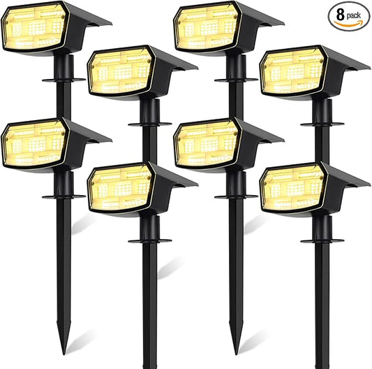 8-Pack Solar Spot Lights Outdoor, 59 LED Solar Lights Outdoor Waterproof, Outdoor Solar Lights for Yard with 3 Lighting Modes, Landscape Spotlights for Garden Pathway, Warm White