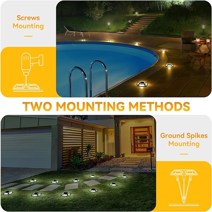 AGPTEK Solar Driveway Lights 24 Pack, 2 Colors in 1 Outdoor Solar Deck Dock Marine Waterproof LED Driveway Marker Security Lights for Outside Pathway,Boat Dock,Step,Walkway,Path,Garden