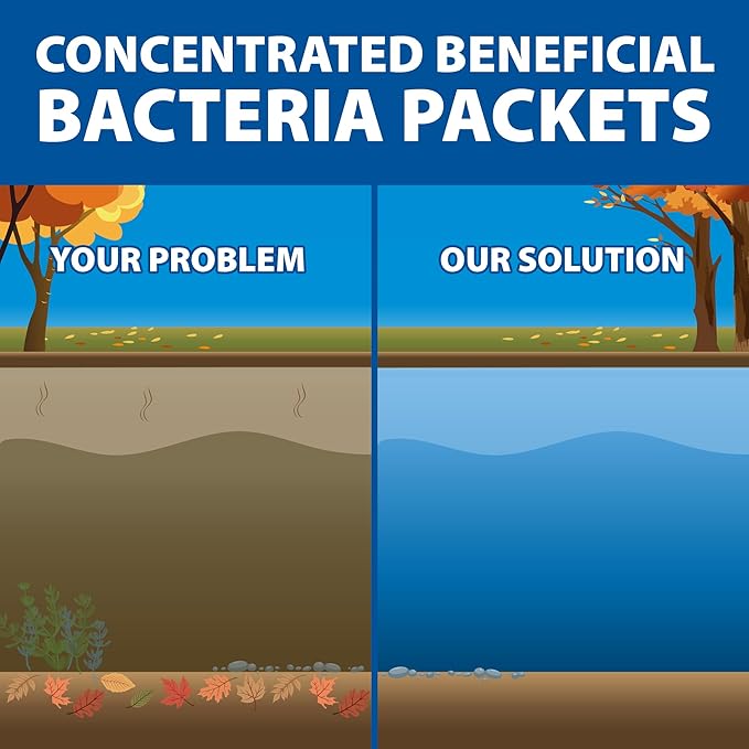 The Pond Guy Seasonal Defense, Spring & Fall Beneficial Bacteria, Barley & Enzymes, Cold Water Pond Sludge & Scum Treatment, Fish & Plant Safe, 96 Packets