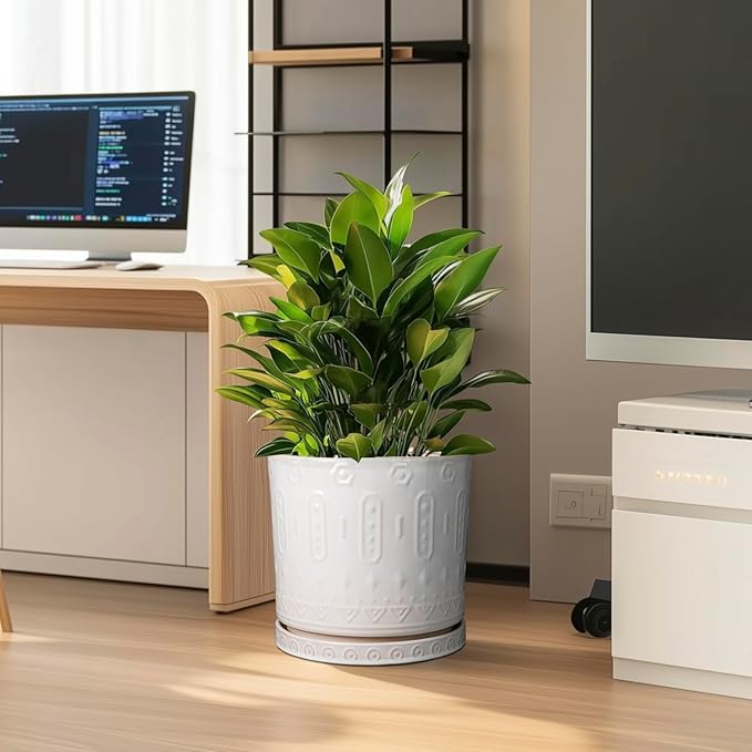 Ceramic Pots for Plants 12 Inch - Large Ceramic Planters for Indoor Plants Outdoor Modern Flower Pot with Drainage Holes and Saucer for Office Garden Patio White