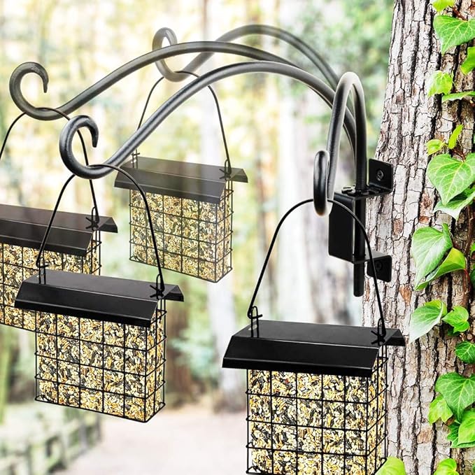 AJART Bird Feeder Hanger of Swivel Hanging Plant Bracket for Outdoor(Black) More Suitable for Outside birdhouses Plant Hooks (12"-2PCs)