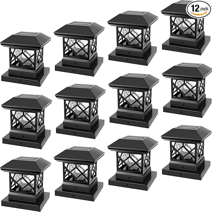 TWINSLUXES Solar Post Cap Lights Outdoor - Waterproof LED Fence Post Solar Lights for 3.5x3.5/4x4/5x5 Wood Posts in Patio, Deck or Garden Decoration Warm Light… (12 Pack)