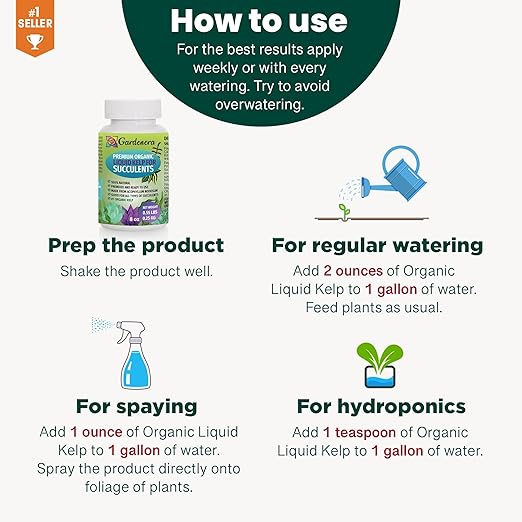 Organic Kelp Fertilizer for Succulents and Cacti by Gardenera - 8 oz - Nourish Your Succulent and Cactus with Liquid Kelp Power
