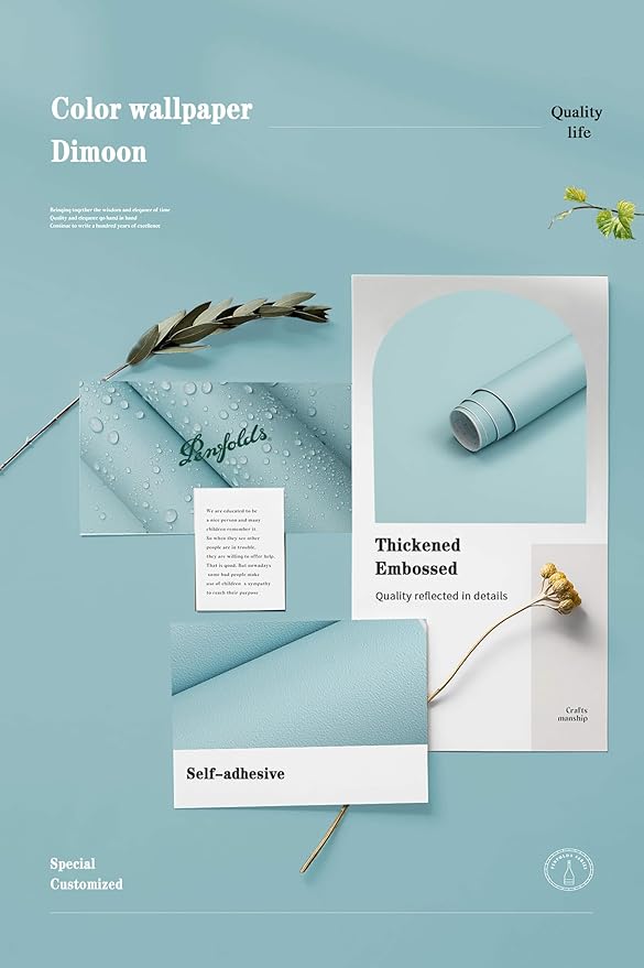 Dimoon 118''x17.7'' Blue Peel and Stick Wallpaper Contact Paper Modern Self Adhesive Wall Paper Removable Renter Friendly Textured Solid Color Shelf Cabinet Vinyl Roll (118''x17.7'',Nile Blue)