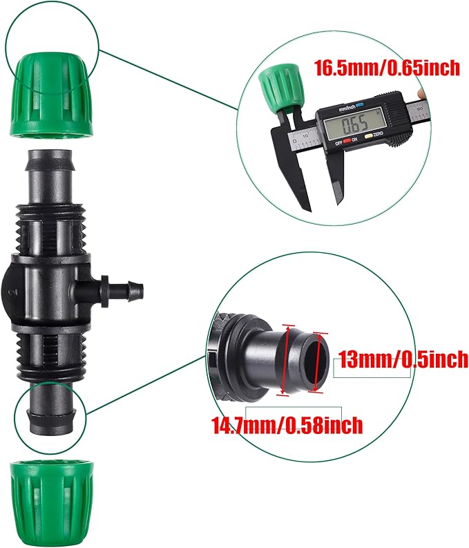 10 Pcs Barbed Tee 1/2 inch Tubing (1/2" ID x0.6-0.63" OD) 16mm to 1/4 inch Irrigation Tube Anti-Drop Quality Fitting (Fits 13mm ID / 4mm ID)